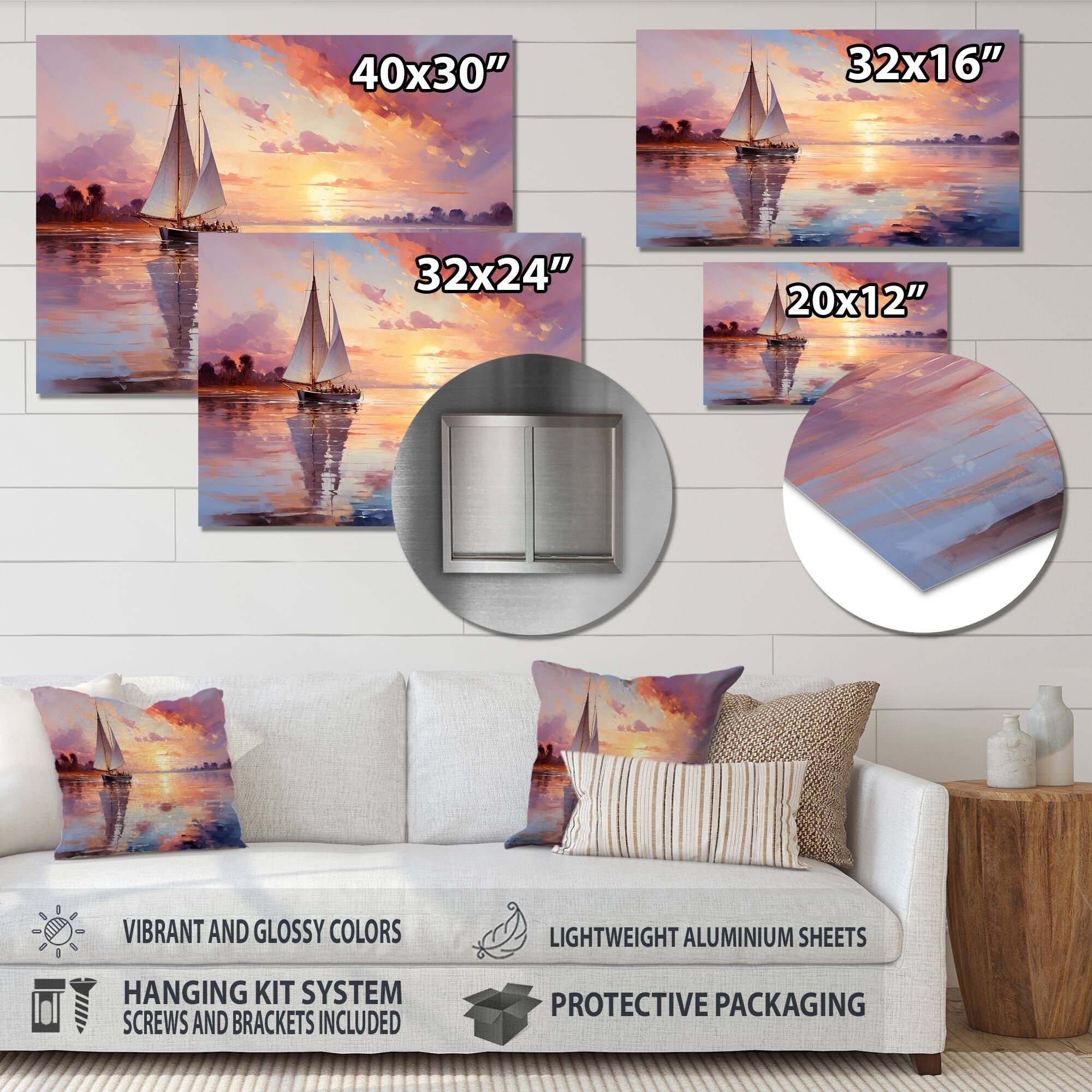 Designart "Sail Boat Dreamy Regatta III" Boat Metal Wall Art Bed Bath